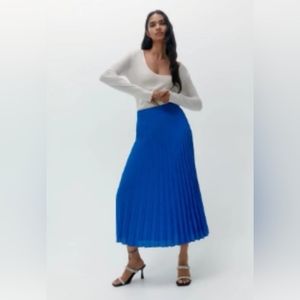 Zara Royal Blue Pleated Satin Midi Skirt